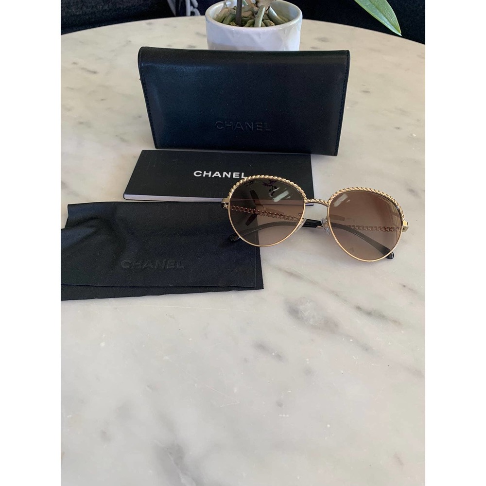 Chanel Gold Chain Link Sunglasses with Quilted Leather Case